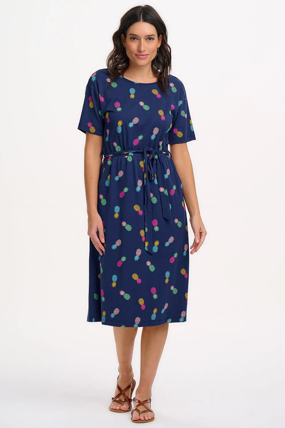 Moira Midi Jersey Dress - Navy. Rainbow Pineapples
