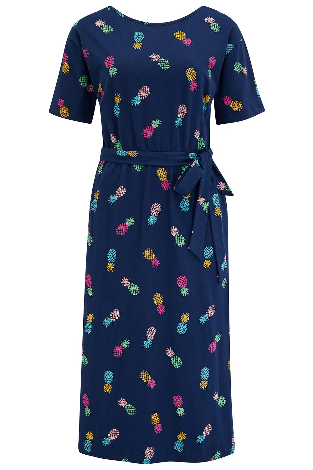 Moira Midi Jersey Dress - Navy. Rainbow Pineapples