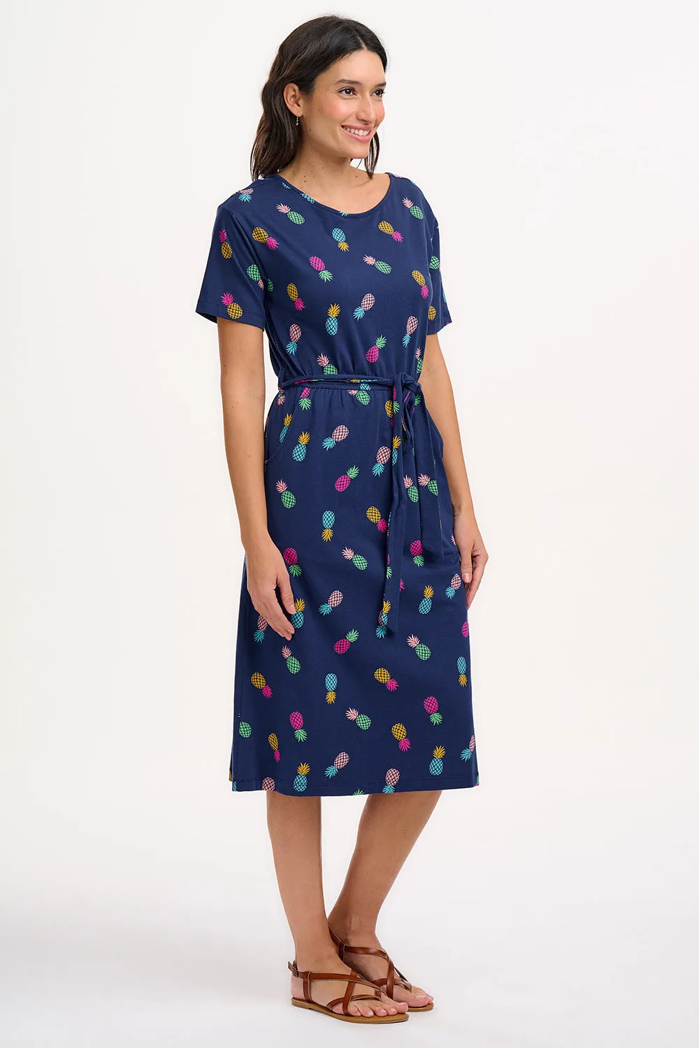 Moira Midi Jersey Dress - Navy. Rainbow Pineapples