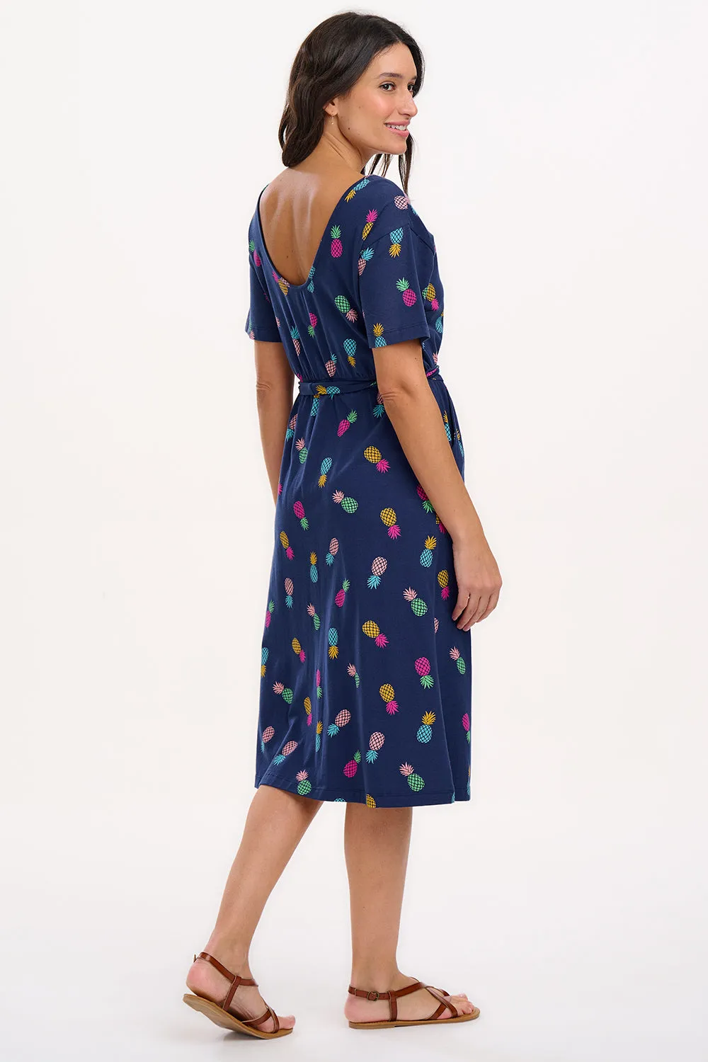 Moira Midi Jersey Dress - Navy. Rainbow Pineapples