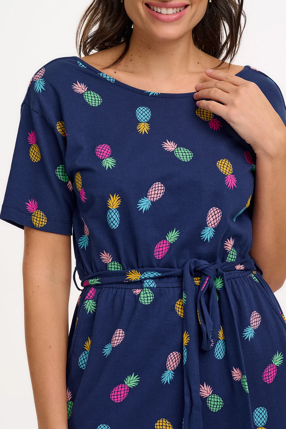 Moira Midi Jersey Dress - Navy. Rainbow Pineapples
