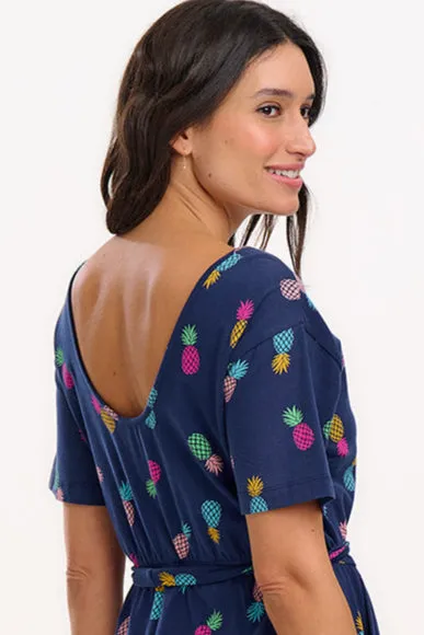 Moira Midi Jersey Dress - Navy. Rainbow Pineapples