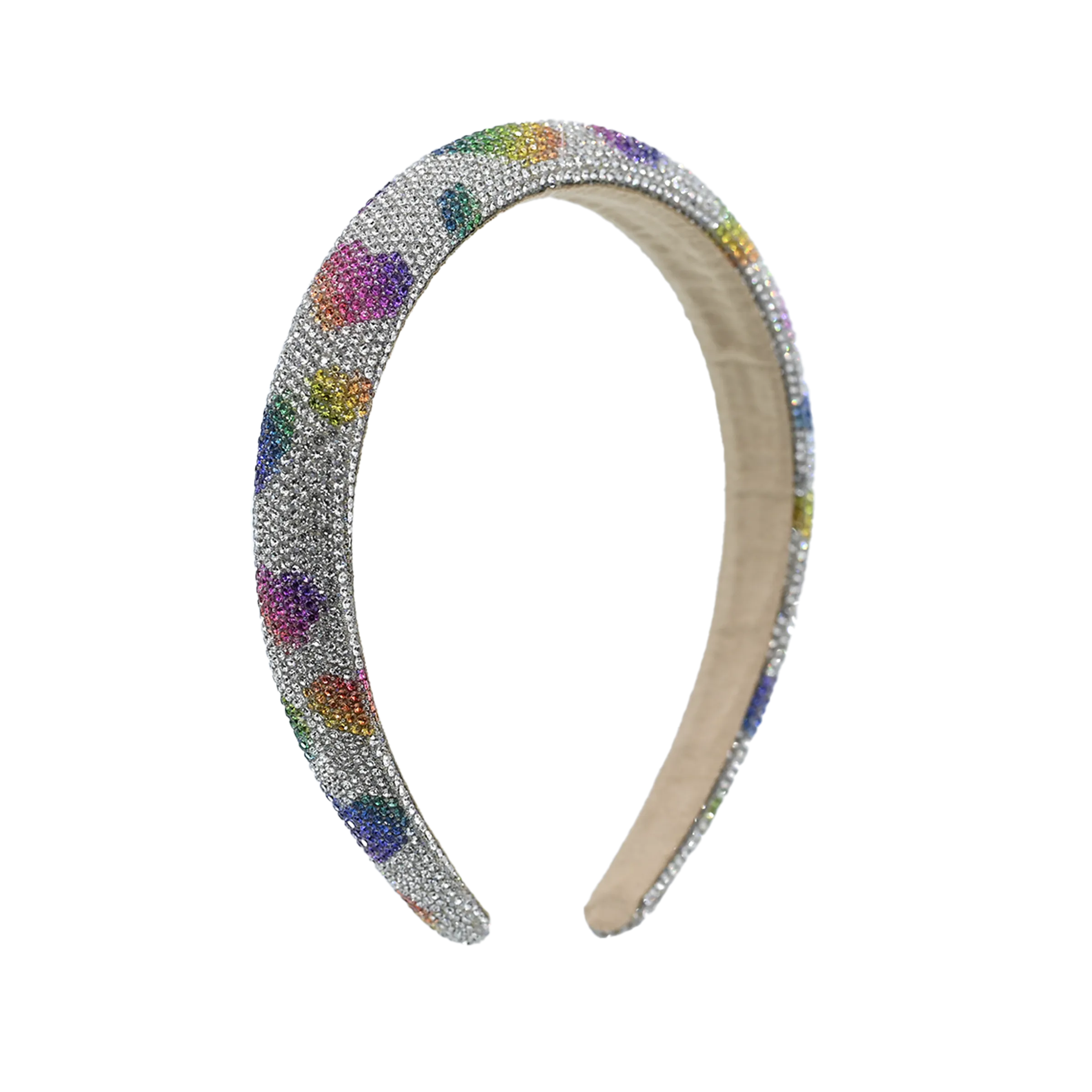 Multicolor Rhinestone Rainbow Heart Headband