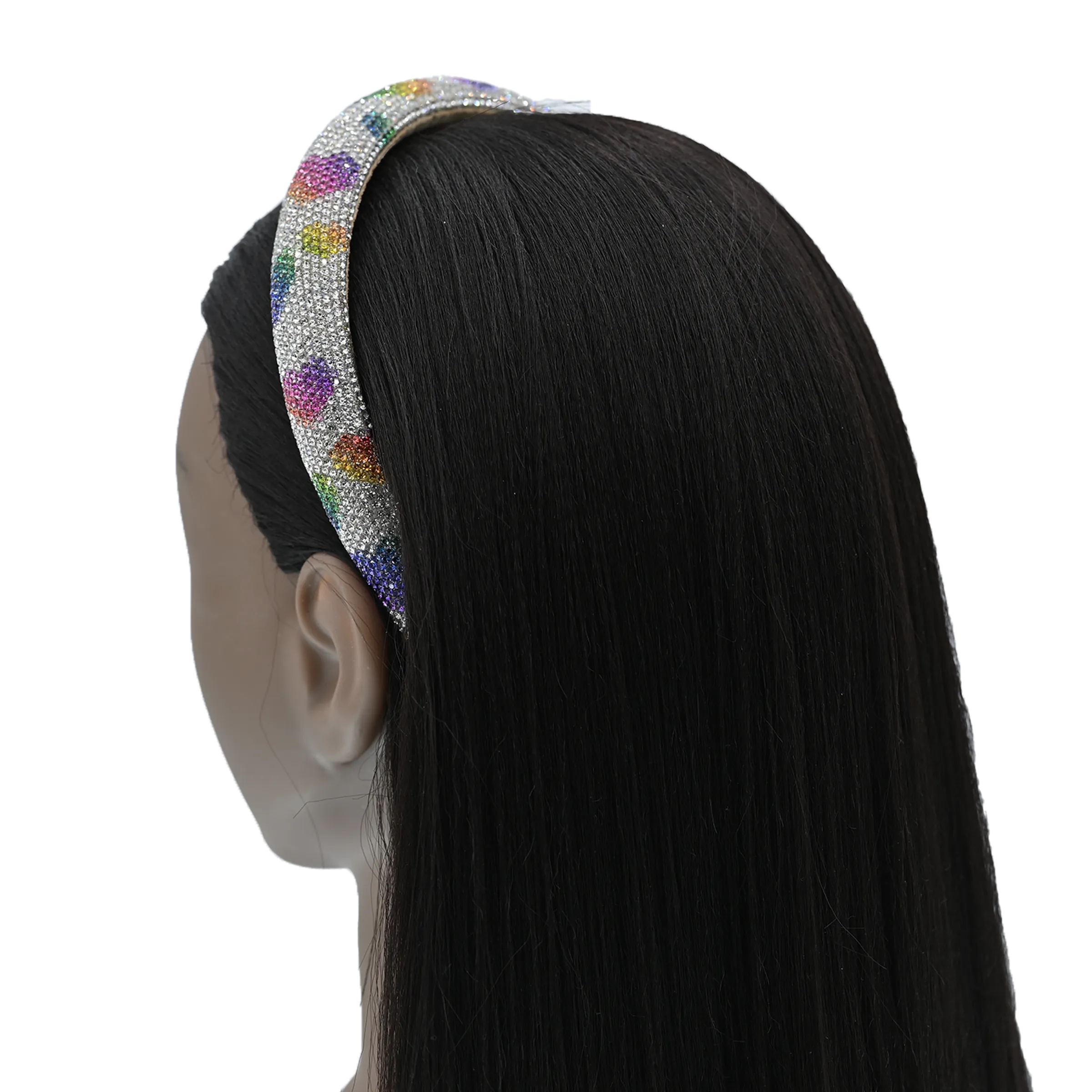 Multicolor Rhinestone Rainbow Heart Headband