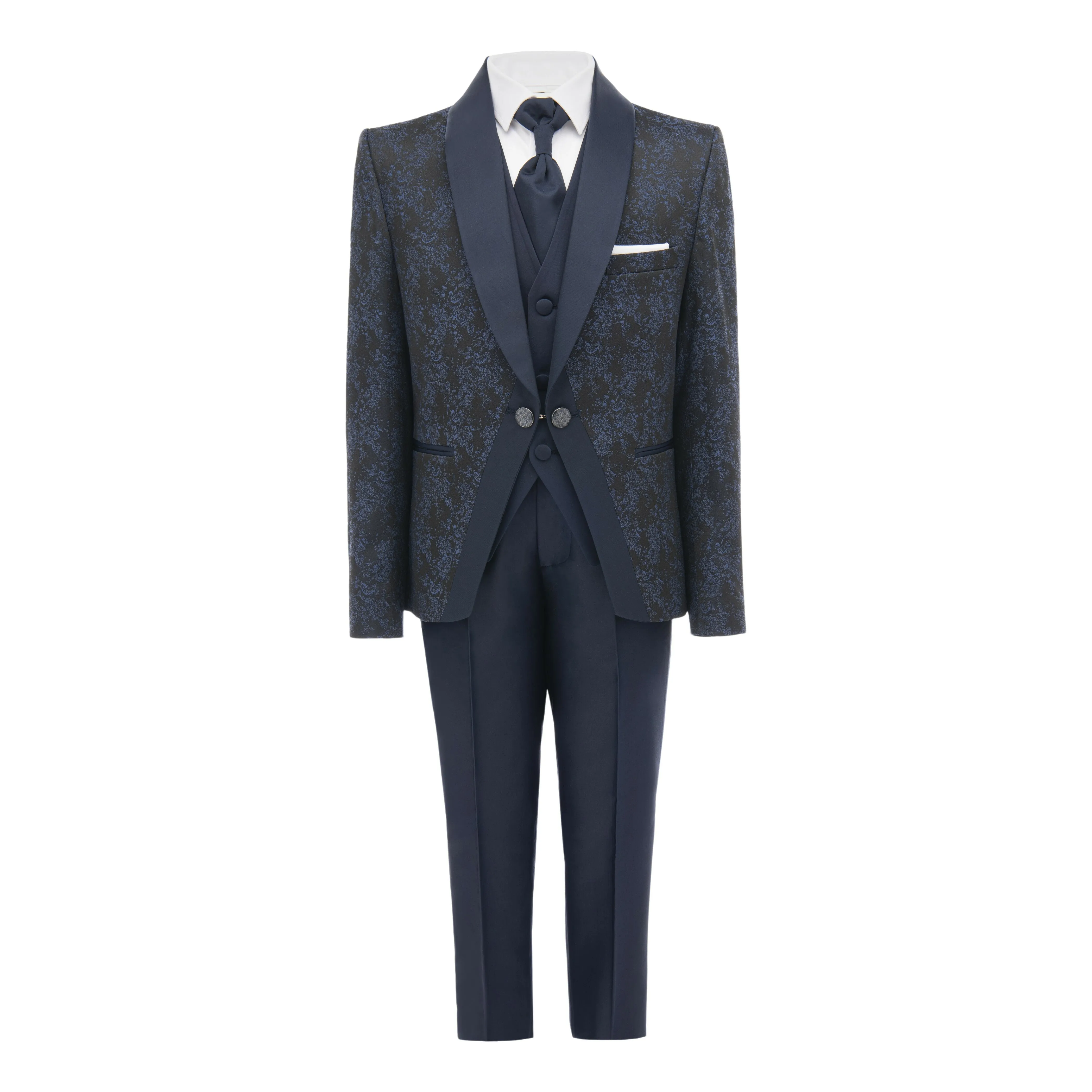 Navy 5pc Damasque Print Suit