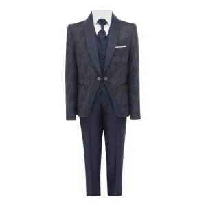 Navy 5pc Damasque Print Suit