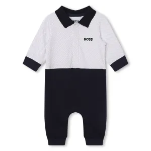 Navy Blue & White Cotton Romper