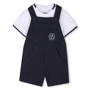 Navy Logo Dungarees Set