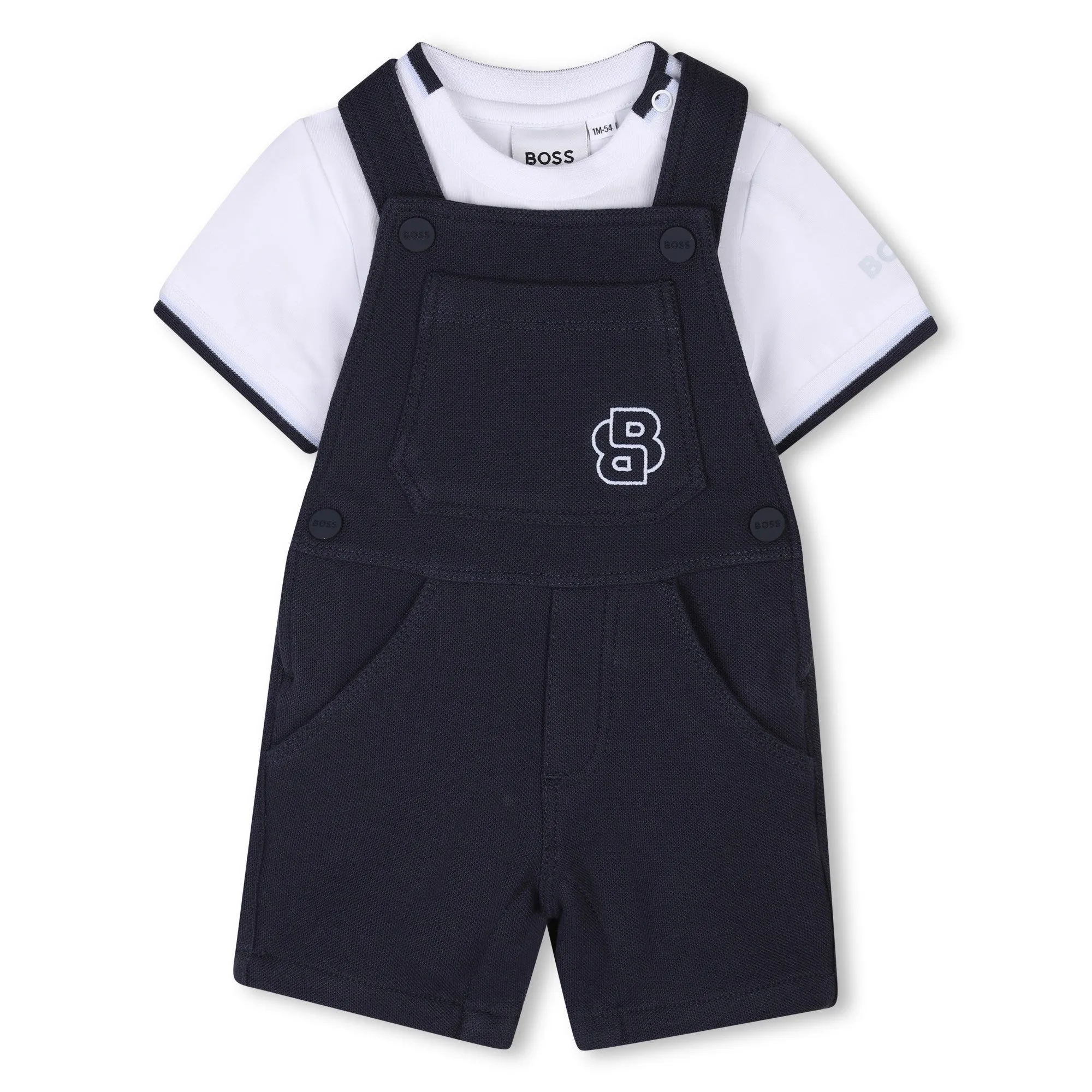 Navy Logo Dungarees Set