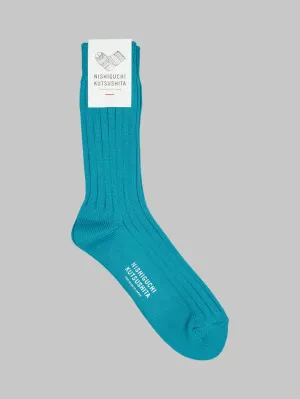 Nishiguchi Kutsushita Egyptian Cotton Ribbed Socks Aquarium Blue