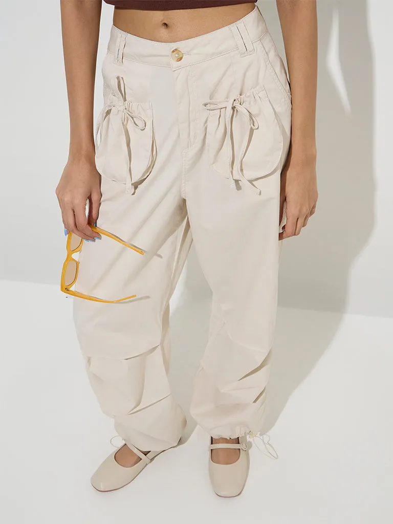 Nuon Beige Mid-Rise Cotton-Blend Pants