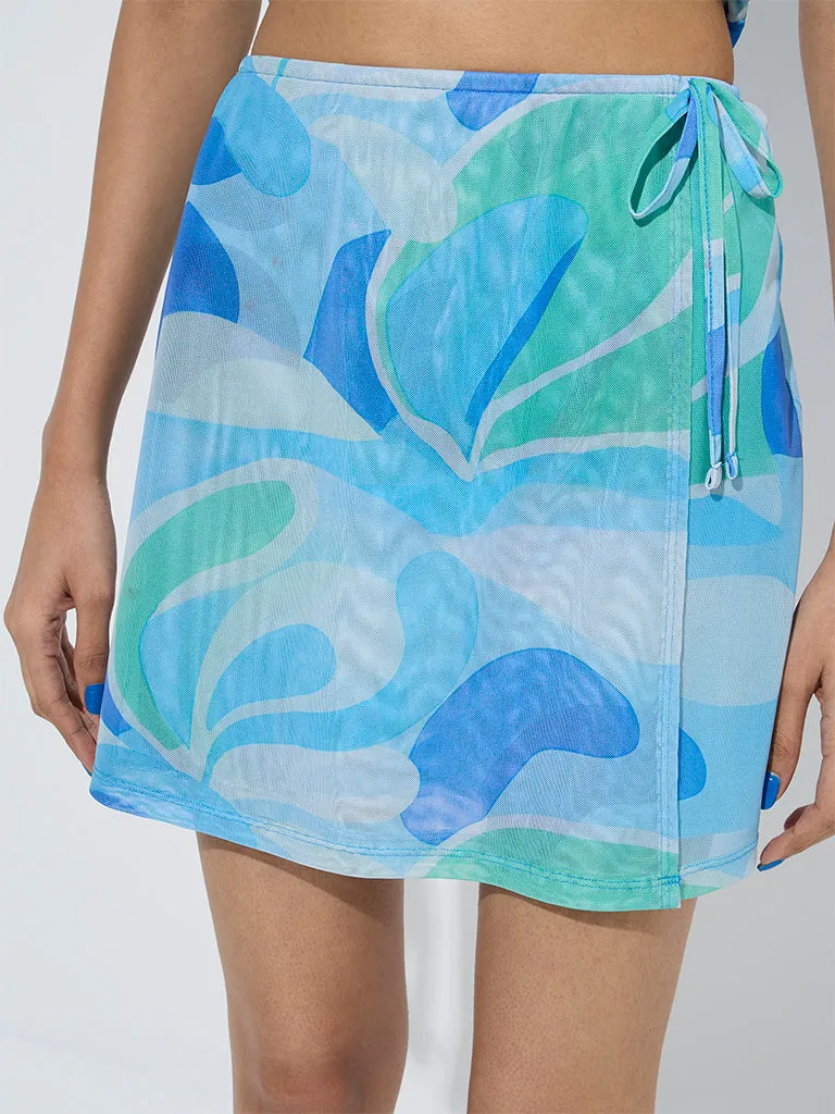 Nuon Blue Abstract Pattern High-Rise Skirt