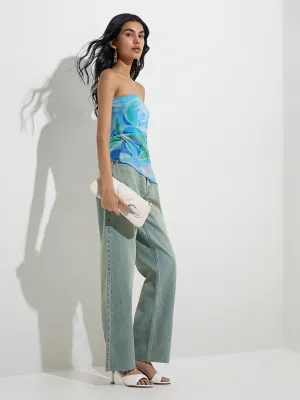 Nuon Blue Abstract Pattern Tube Top