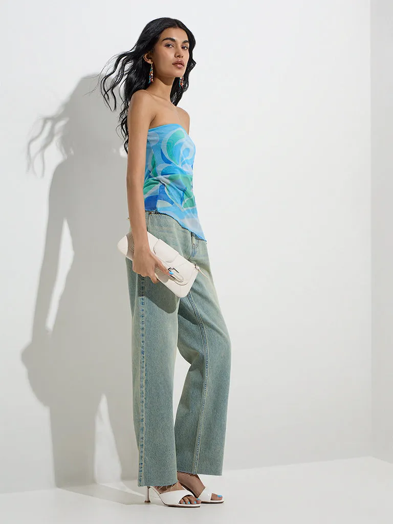 Nuon Blue Abstract Pattern Tube Top