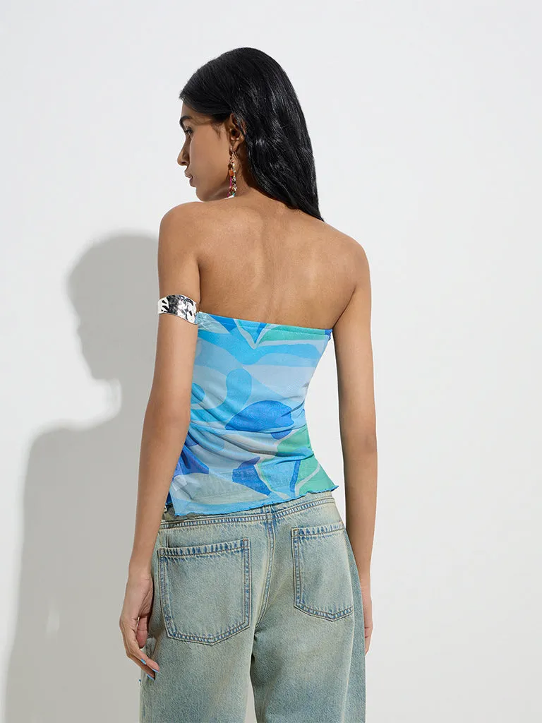 Nuon Blue Abstract Pattern Tube Top