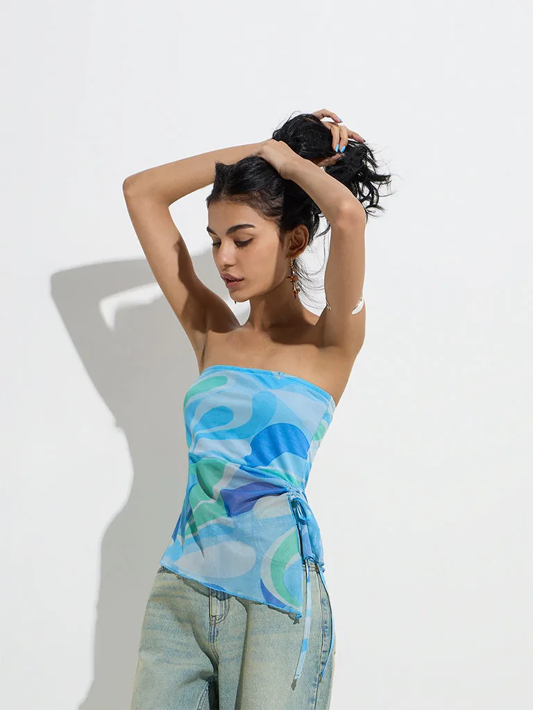 Nuon Blue Abstract Pattern Tube Top