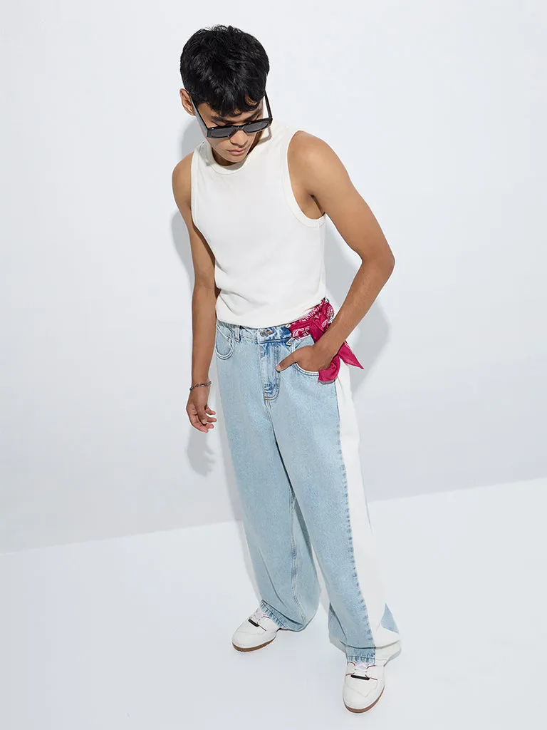 Nuon Blue Panel-Detailed Relaxed-Fit Mid-Rise Jeans
