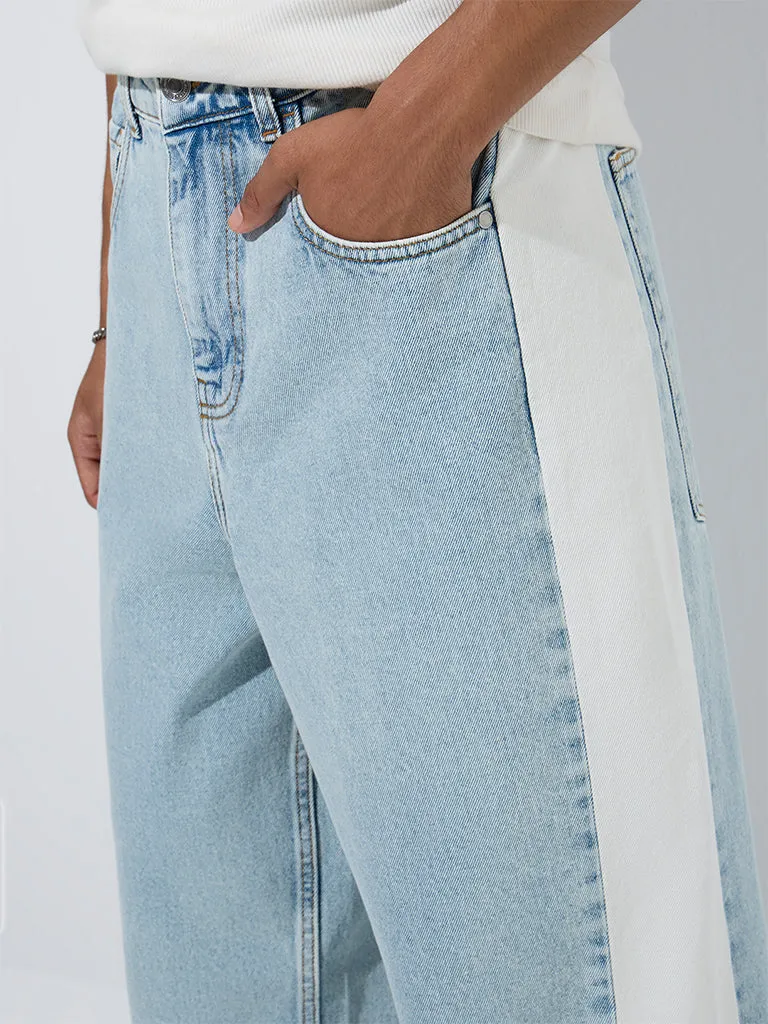 Nuon Blue Panel-Detailed Relaxed-Fit Mid-Rise Jeans