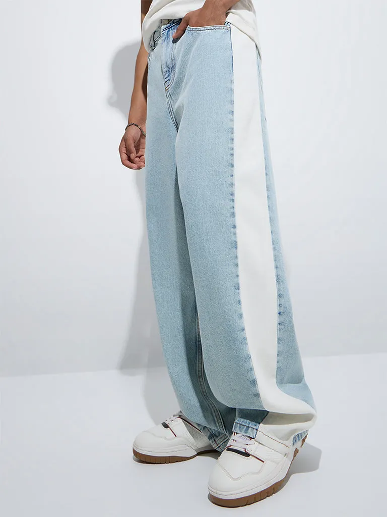 Nuon Blue Panel-Detailed Relaxed-Fit Mid-Rise Jeans