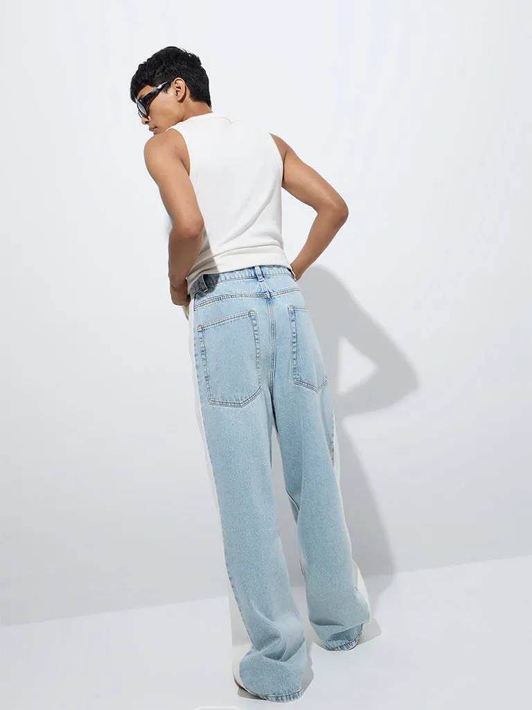Nuon Blue Panel-Detailed Relaxed-Fit Mid-Rise Jeans