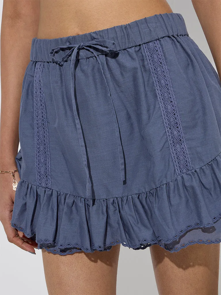 Nuon Charcoal Crochet-Detailed High-Rise Cotton Skirt
