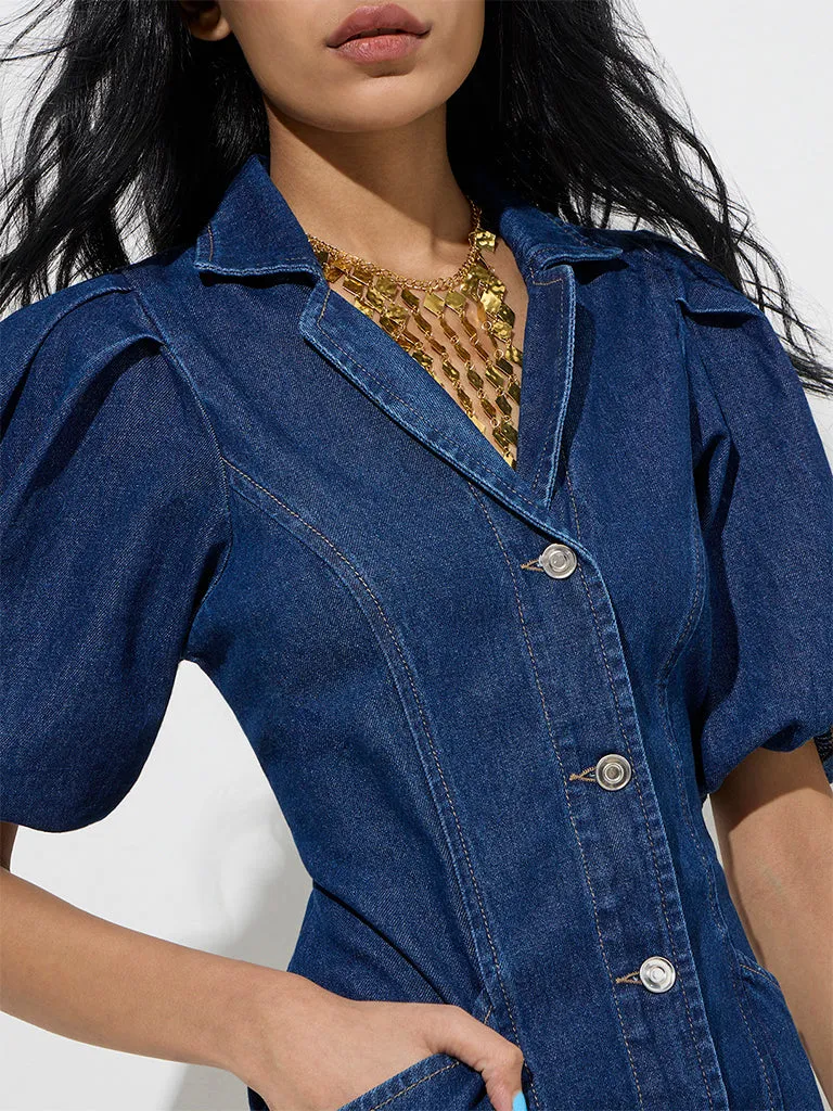 Nuon Dark Blue Denim Shirt Dress