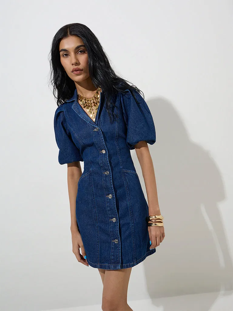 Nuon Dark Blue Denim Shirt Dress