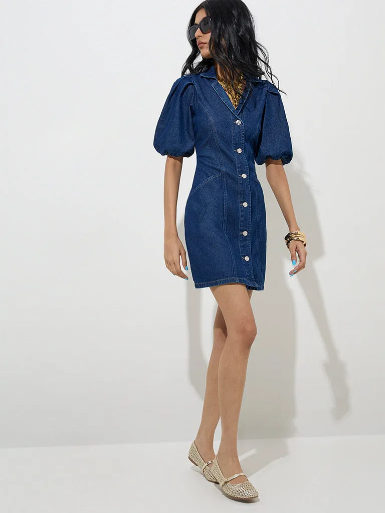 Nuon Dark Blue Denim Shirt Dress