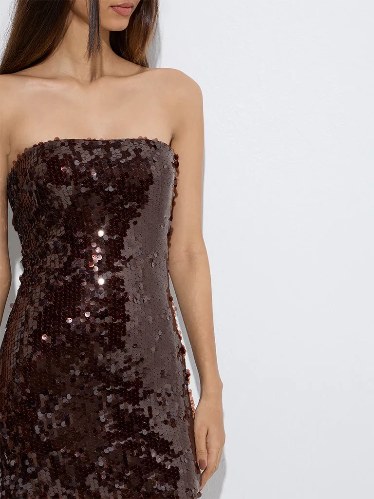 Nuon Dark Brown Sequin Bodycon Dress