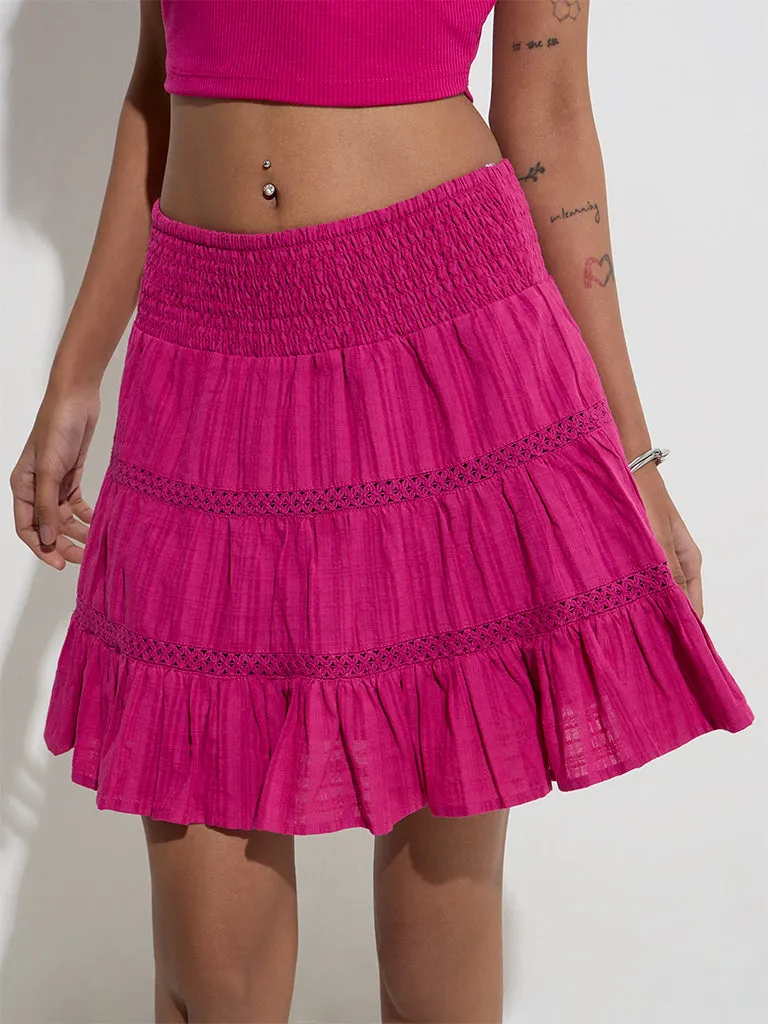 Nuon Magenta Tiered Cotton High-Rise Skirt
