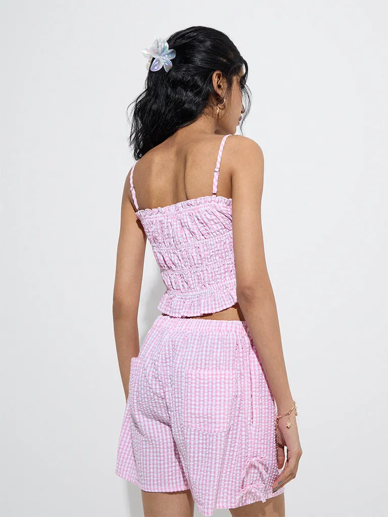 Nuon Pink Gingham Checks Design Cotton Top