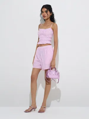 Nuon Pink Gingham Checks Design Cotton Top