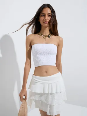Nuon White Cable Knitted Tube Top