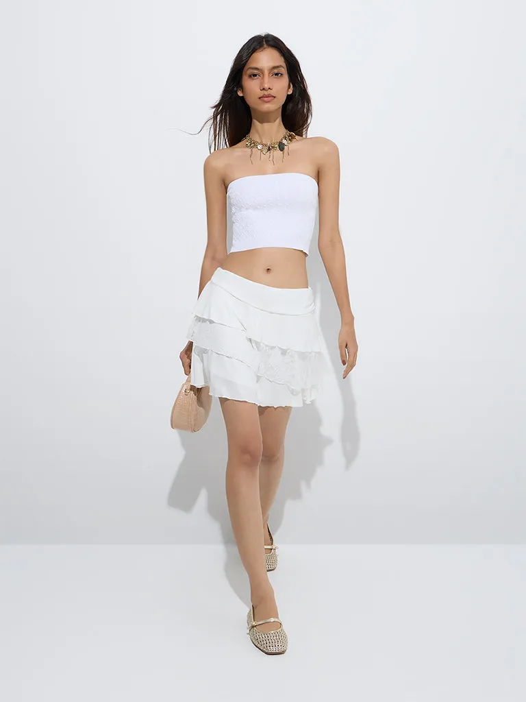 Nuon White Cable Knitted Tube Top