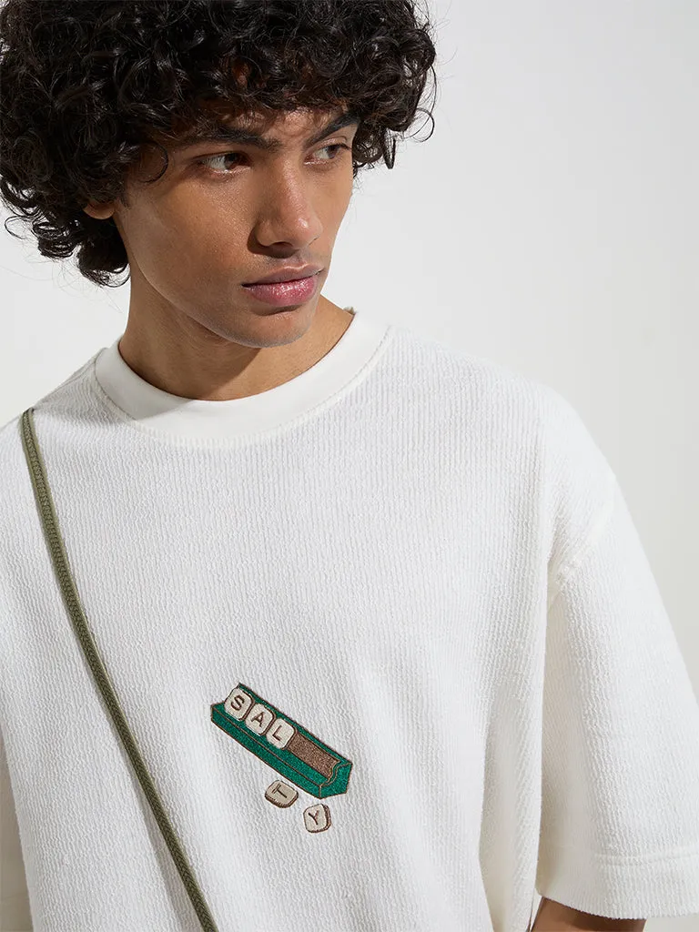 Nuon White Typographic Relaxed-Fit Cotton T-Shirt