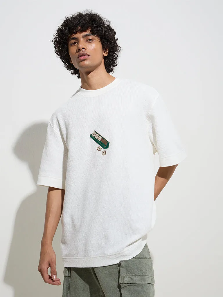 Nuon White Typographic Relaxed-Fit Cotton T-Shirt