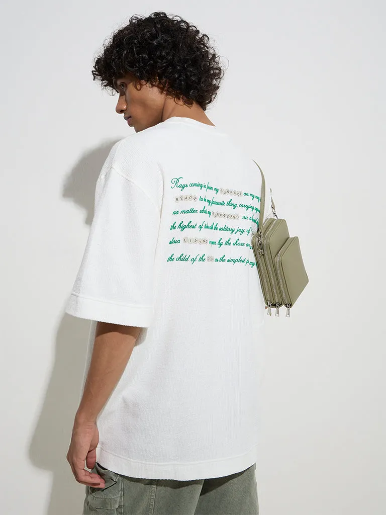 Nuon White Typographic Relaxed-Fit Cotton T-Shirt