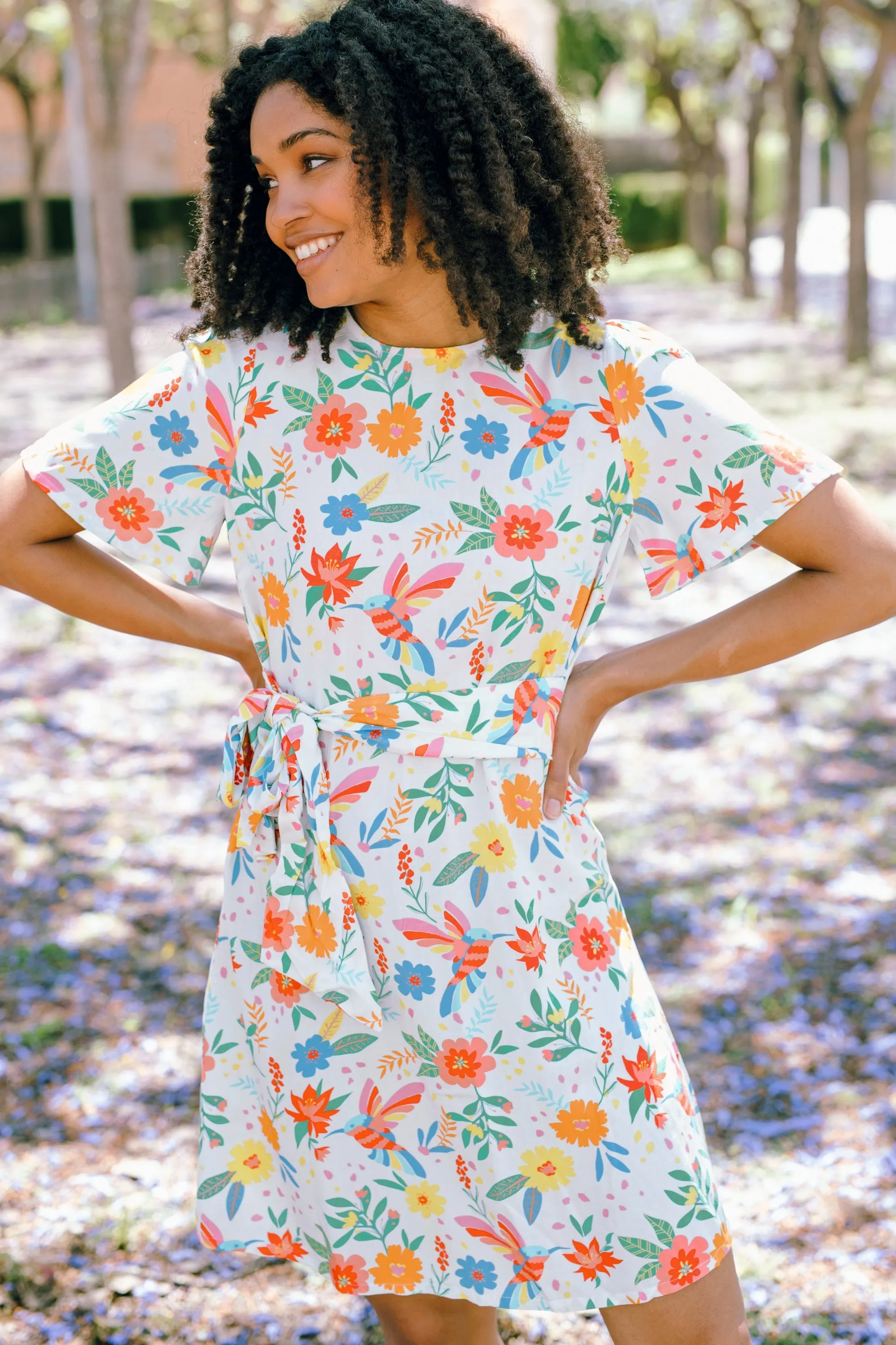 Orchid Mini Dress - Off-White. Tropical Hummingbird