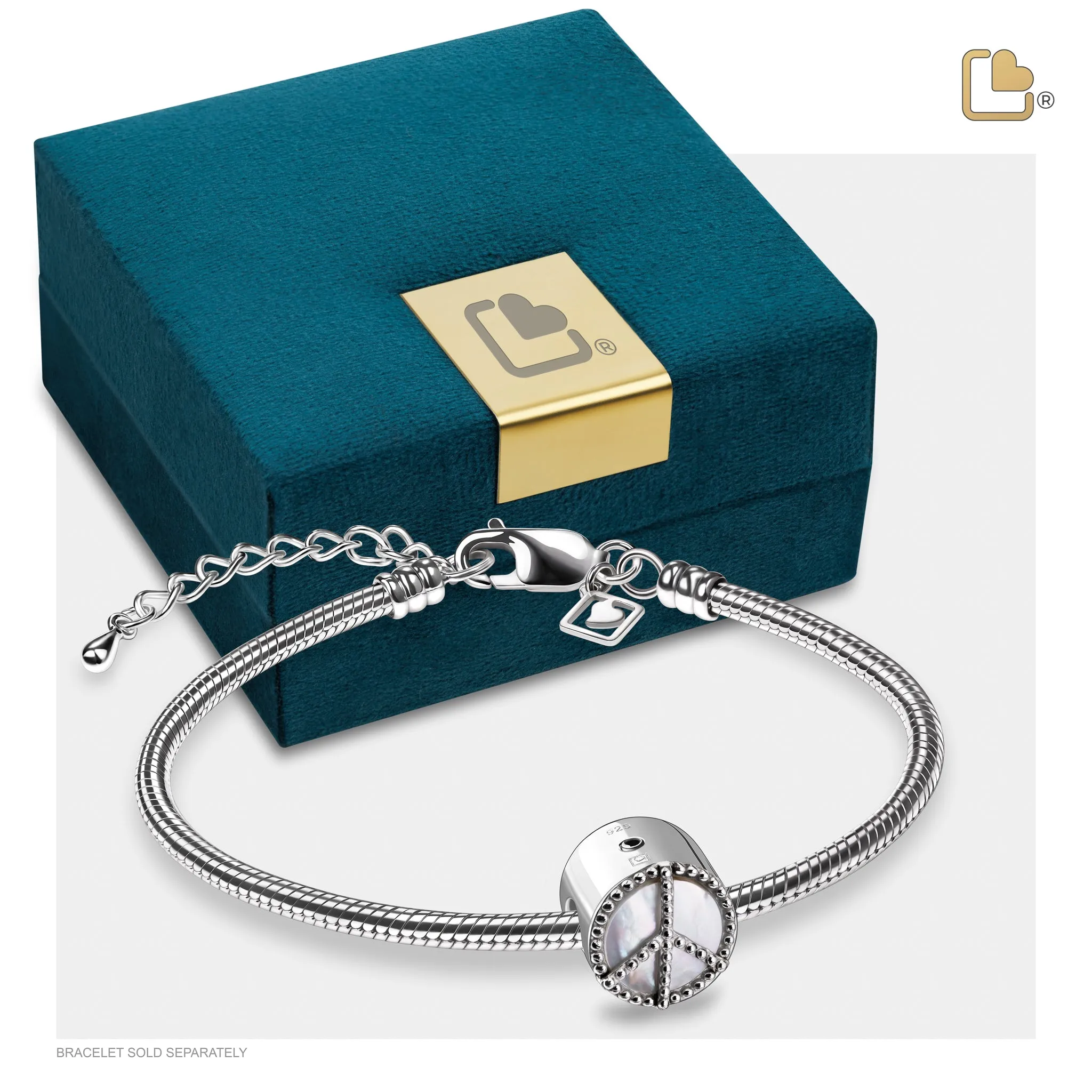 Peace Mother of Pearl Rhodium Plated Cremation Bracelet Bead