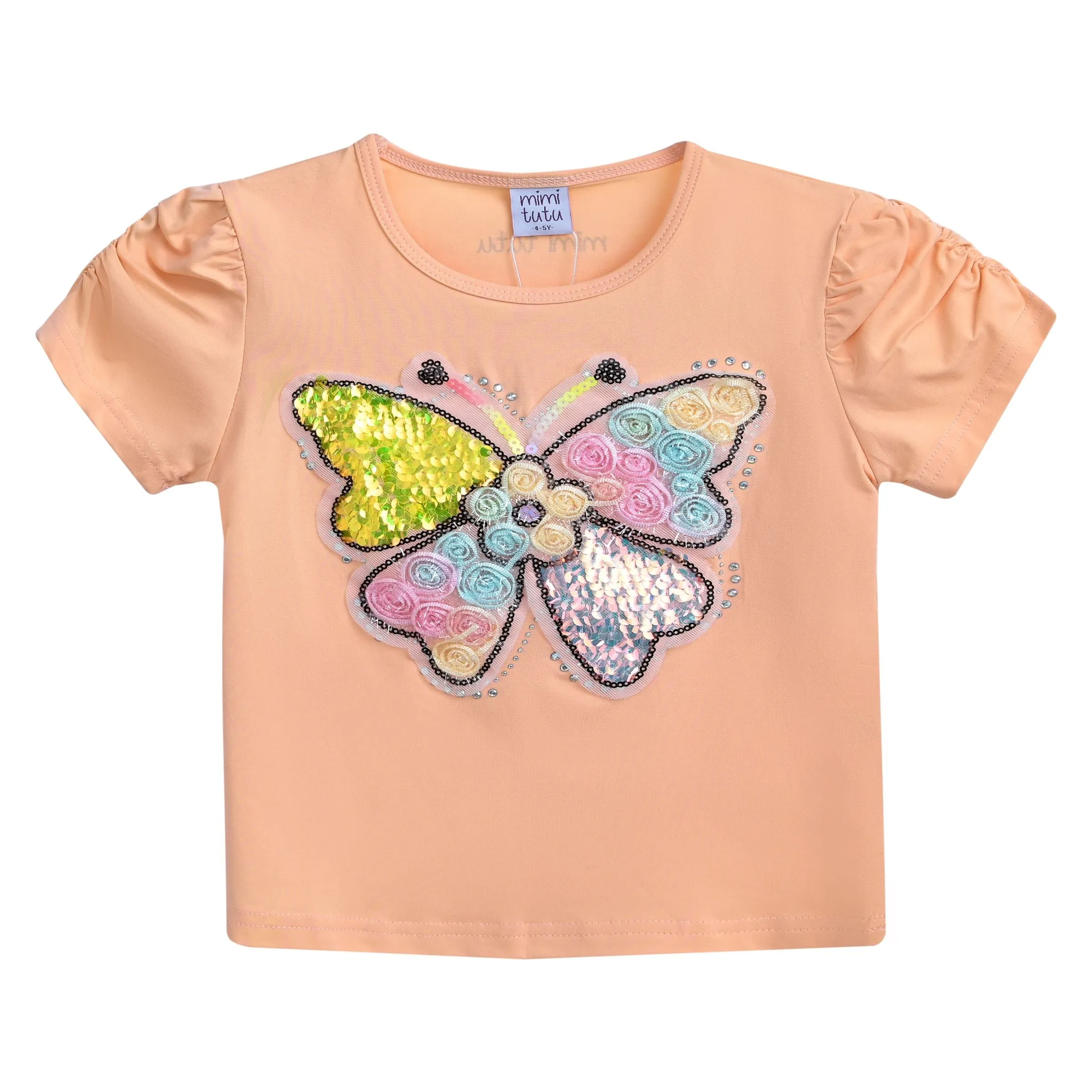 Peach Butterfly Applique T-Shirt