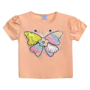 Peach Butterfly Applique T-Shirt