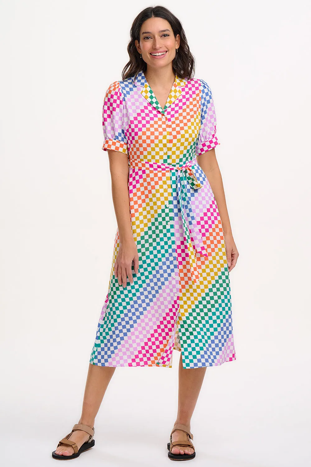 Penelope Midi Shirt Dress - Multi. Rainbow Checkerboard
