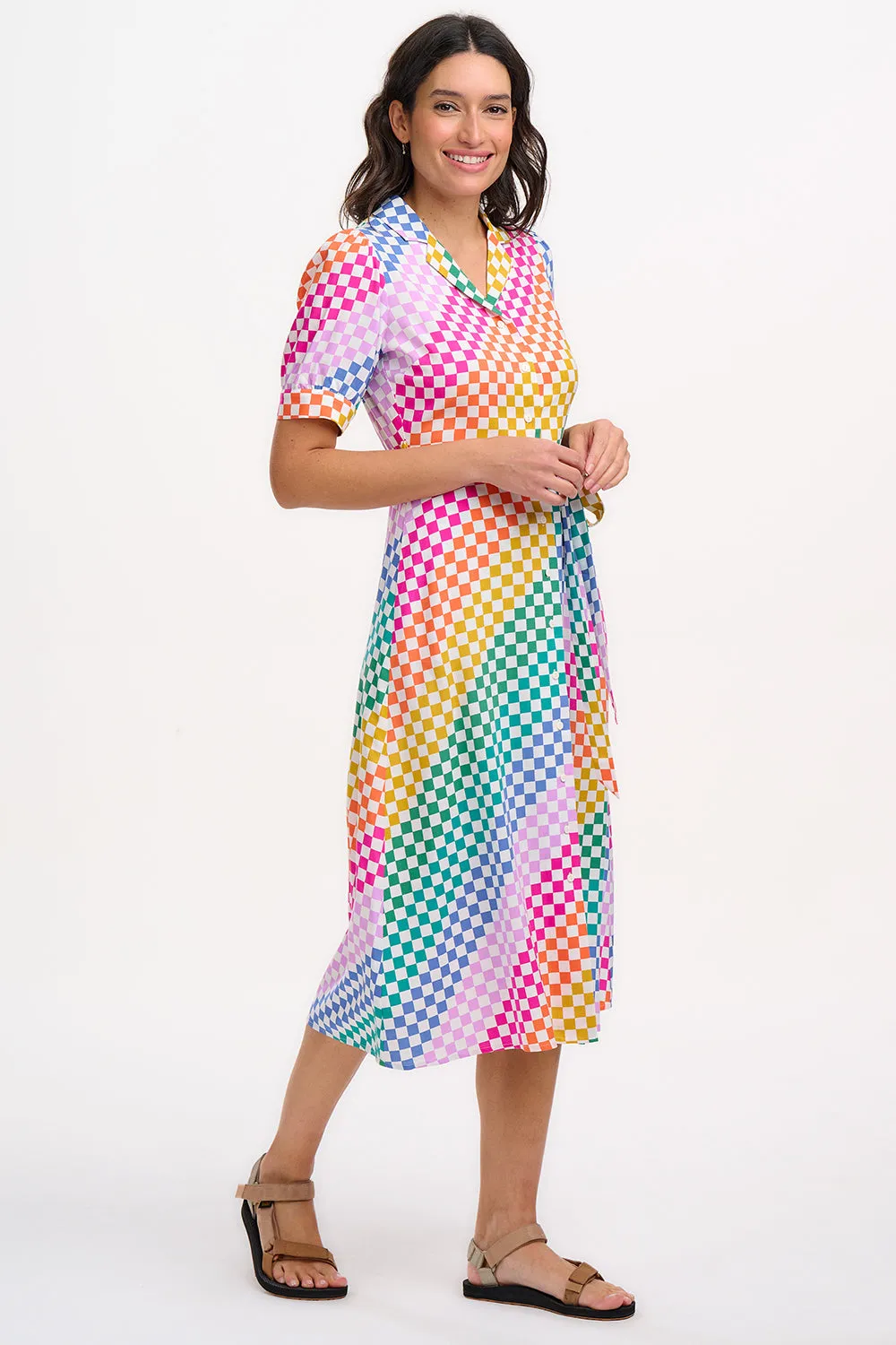 Penelope Midi Shirt Dress - Multi. Rainbow Checkerboard