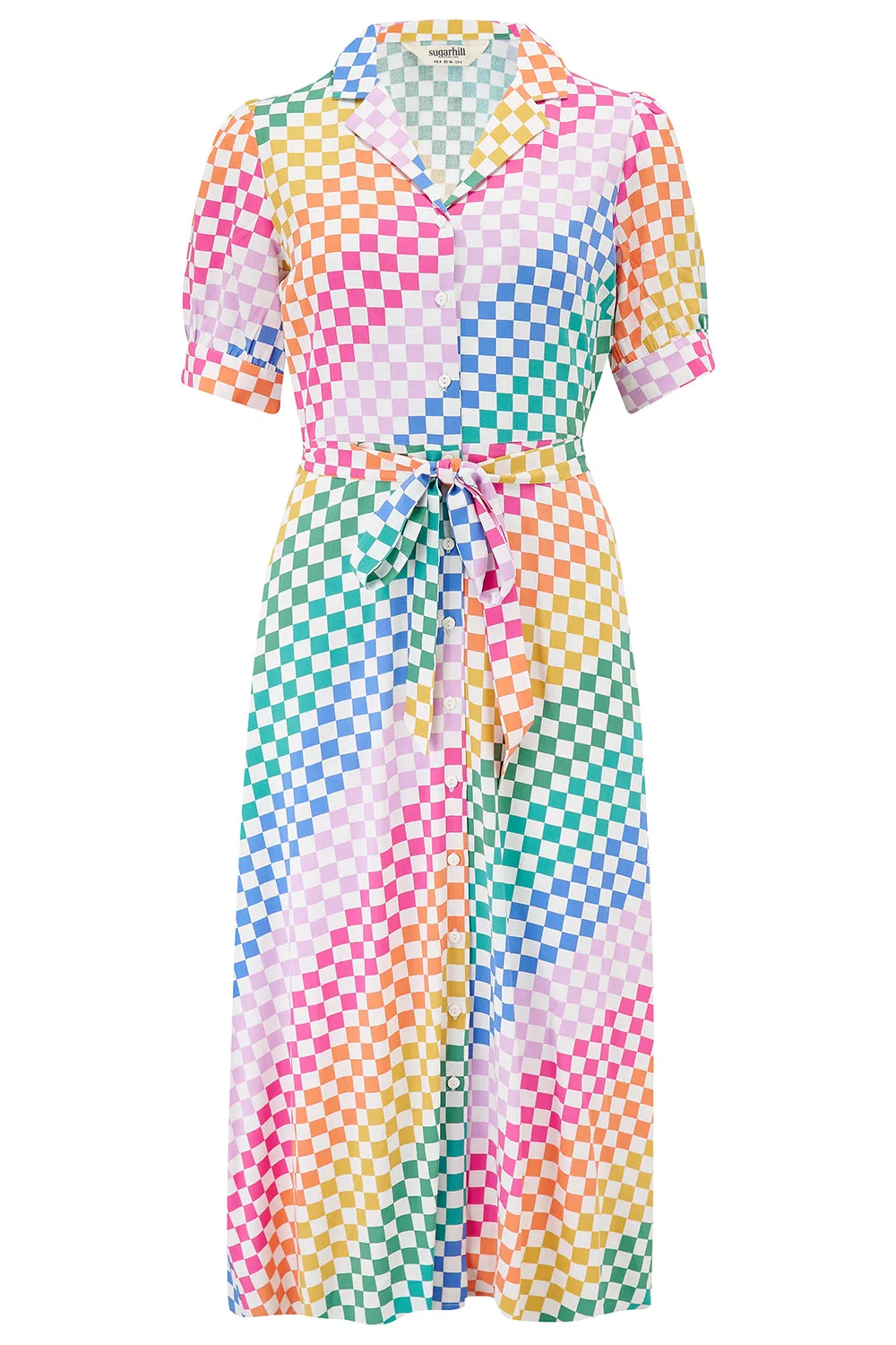Penelope Midi Shirt Dress - Multi. Rainbow Checkerboard