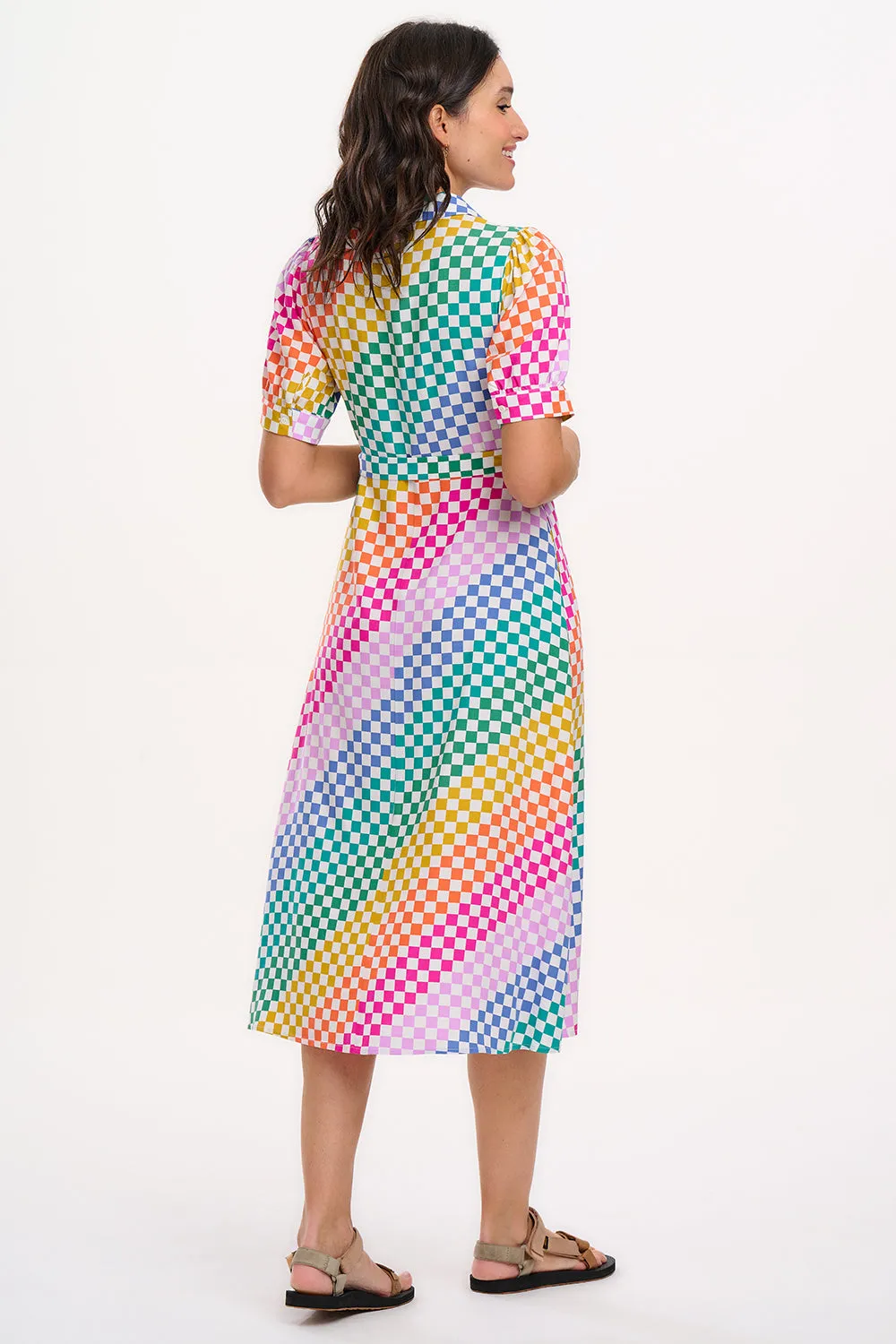 Penelope Midi Shirt Dress - Multi. Rainbow Checkerboard