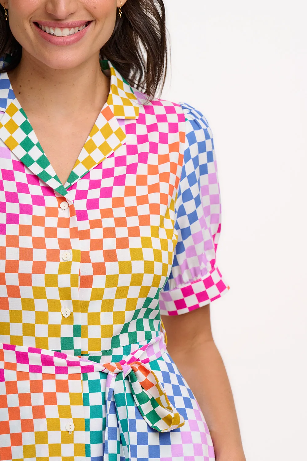 Penelope Midi Shirt Dress - Multi. Rainbow Checkerboard