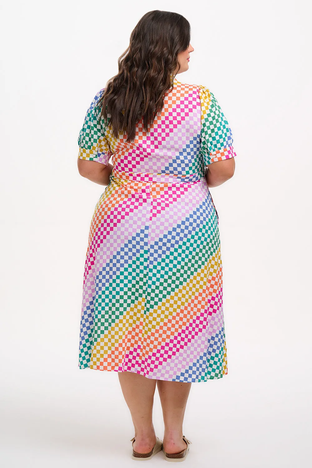Penelope Midi Shirt Dress - Multi. Rainbow Checkerboard