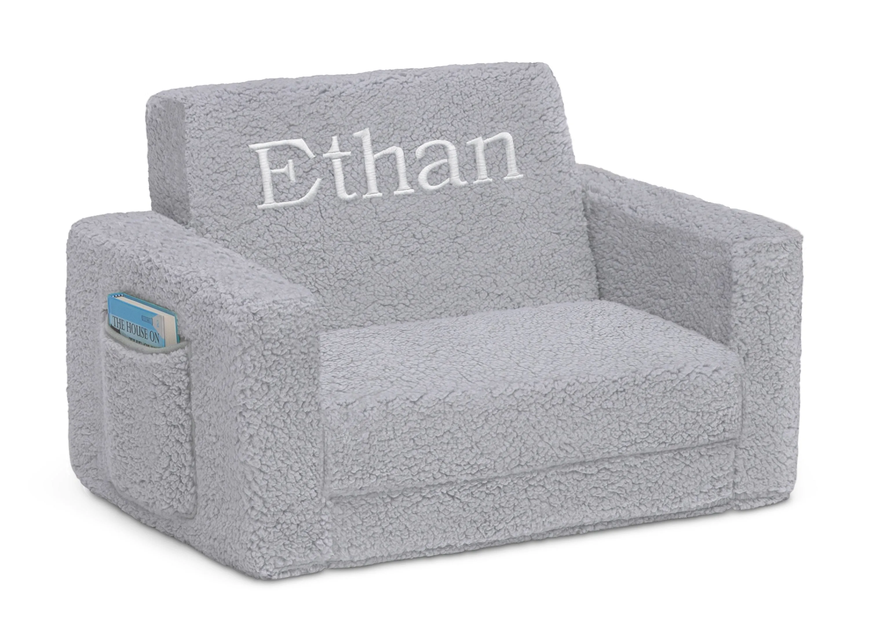 Personalized Cozee Flip-Out Sherpa 2-in-1 Convertible Chair to Lounger for Kids