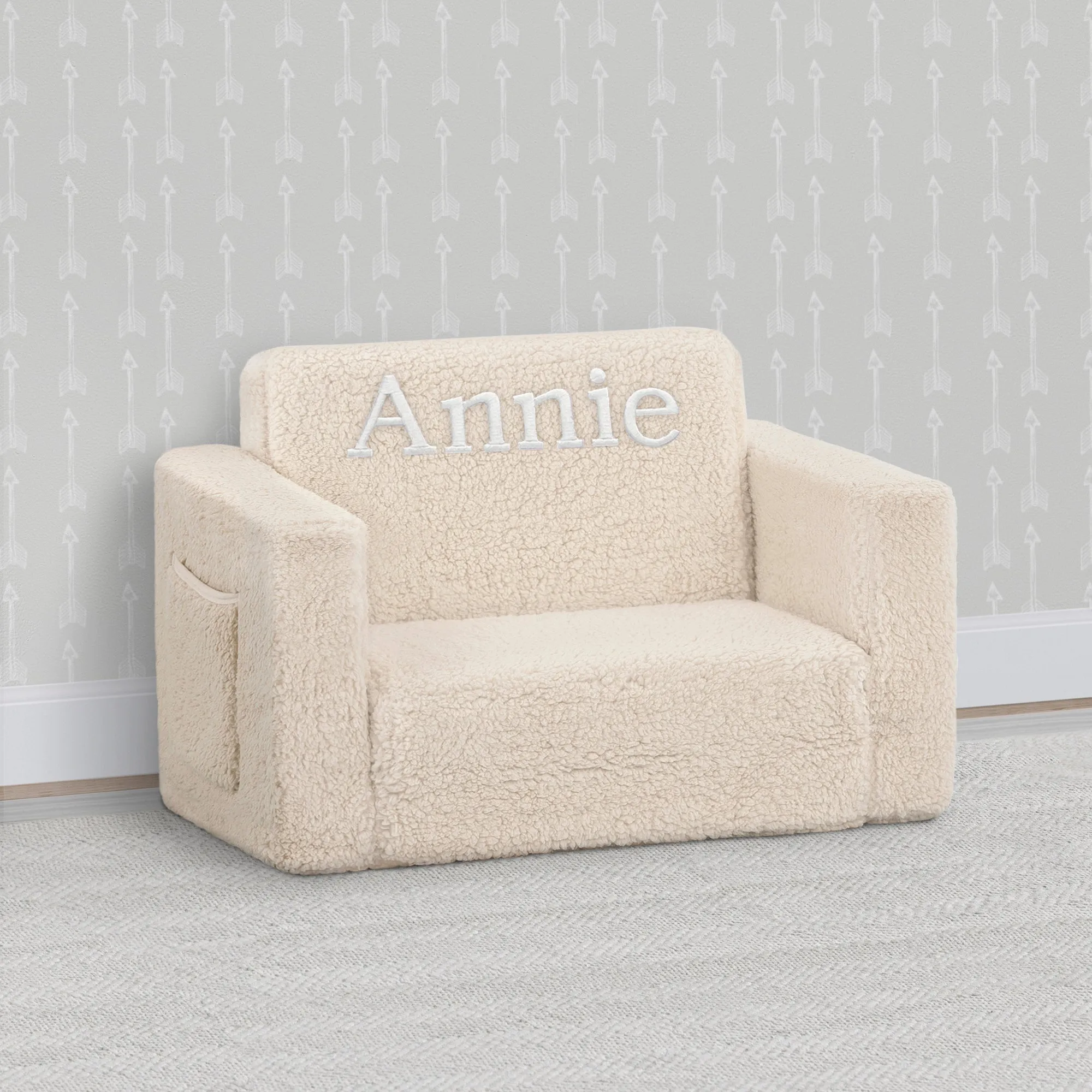 Personalized Cozee Flip-Out Sherpa 2-in-1 Convertible Chair to Lounger for Kids