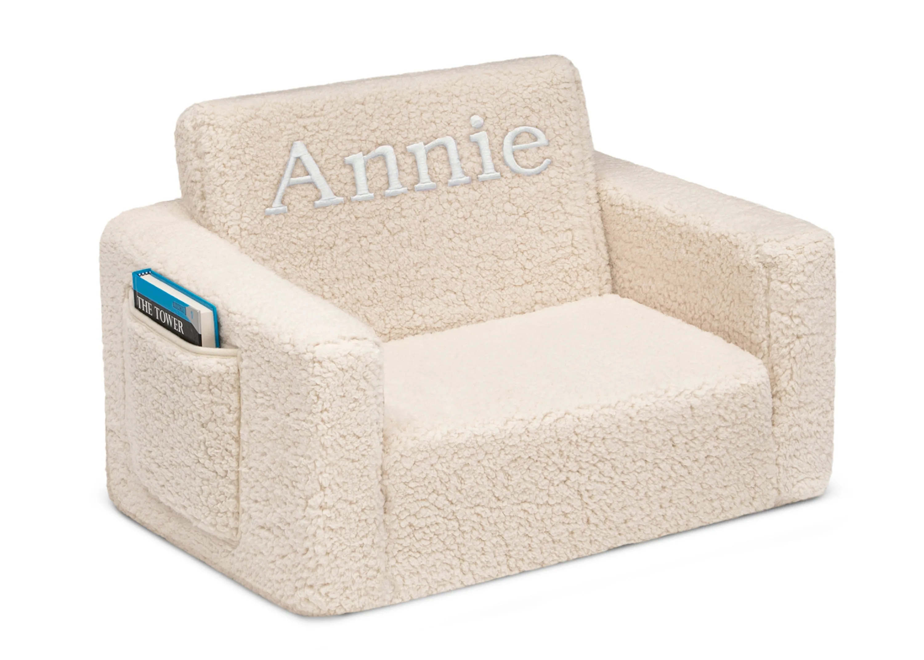 Personalized Cozee Flip-Out Sherpa 2-in-1 Convertible Chair to Lounger for Kids
